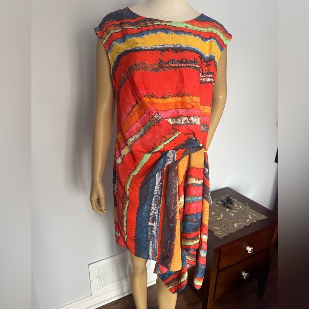 Rachel Rachel Roy Orange, blue asymmetrical sheet dress Ptp 19”